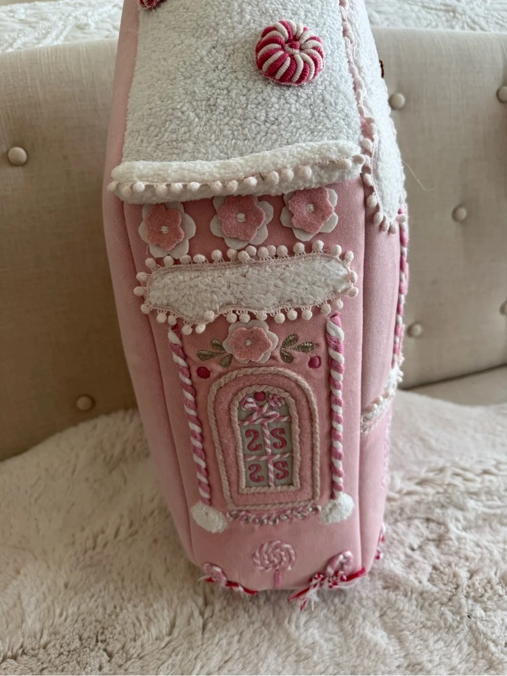 Pottery Barn Pink Gingerbread Pillow Plush Christmas Holiday Decor 18.5”
